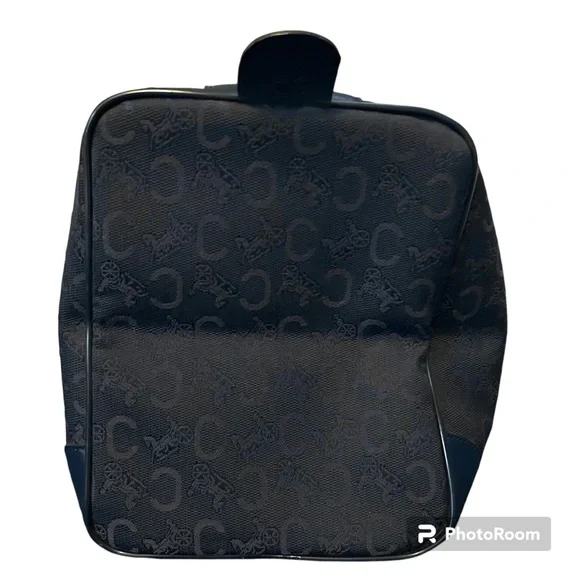 CELINE Authentic Vintage C Macadam Navy Blue Canvas Leather Trim Boston Bag Tote - Picture 6 of 17